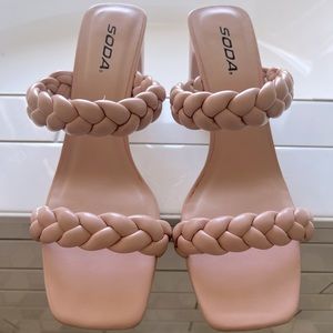 Braided Open Toe Double Strap Heels Sandals Blush Nude size 10